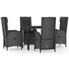vidaXL 5 Piece Garden Dining Set with Cushions Black Poly Rattan