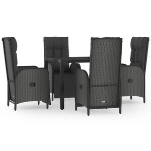 vidaXL 5 Piece Garden Dining Set with Cushions Black Poly Rattan