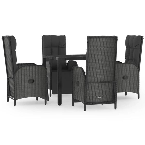 vidaXL 5 Piece Garden Dining Set with Cushions Black Poly Rattan