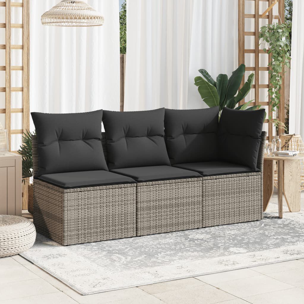 vidaXL Garden Sofa Corner with Cushions Grey Poly Rattan