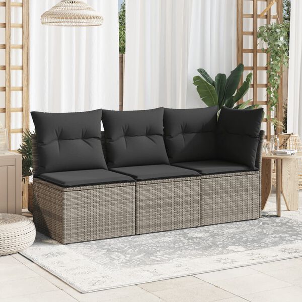 vidaXL Garden Sofa Corner with Cushions Grey Poly Rattan