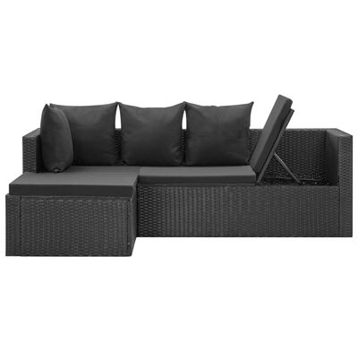 vidaXL 4 Piece Garden Lounge Set Black with Cushions Poly Rattan