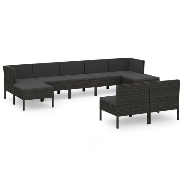 vidaXL 9 Piece Garden Lounge Set with Cushions Poly Rattan Black