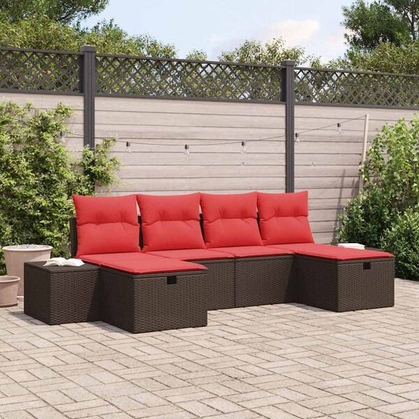 vidaXL Garden Sofa Set with Cushion 6 pcs Brown Poly Rattan