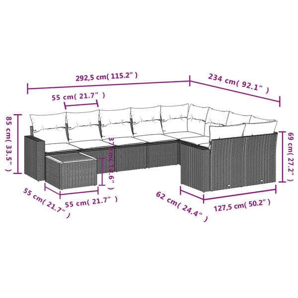 vidaXL 10 Piece Garden Sofa Set with Cushions Black Poly Rattan