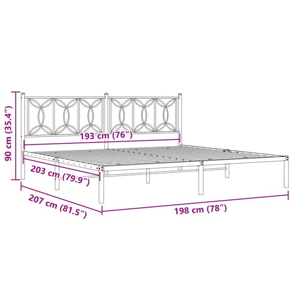 vidaXL Metal Bed Frame without Mattress with Headboard Black 193x203cm