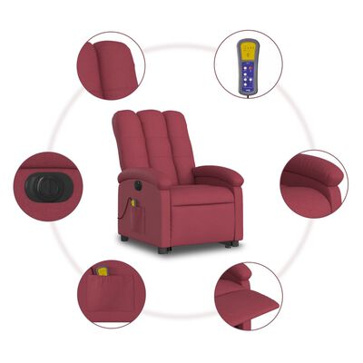 vidaXL Electric Stand up Massage Recliner Chair Wine Red Fabric