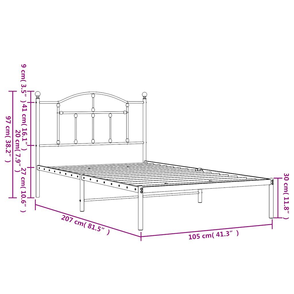 vidaXL Metal Bed Frame without Mattress with Headboard Black 100x200cm
