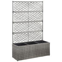 vidaXL Trellis Raised Bed with 3 Pots 83x30x130 cm Poly Rattan Grey