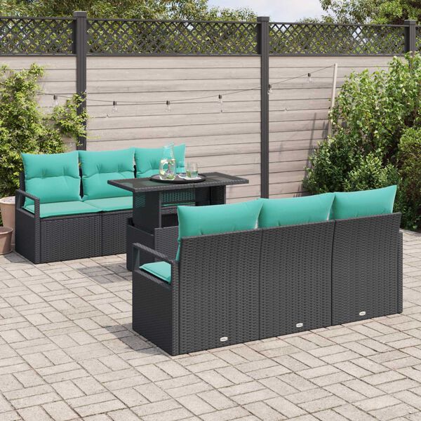 vidaXL 7 Piece Garden Sofa Set with Cushions Black Poly Rattan