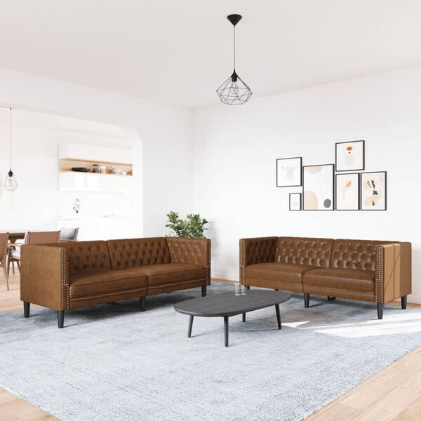 vidaXL 2 Piece Chesterfield Sofa Set Brown Faux Suede Leather