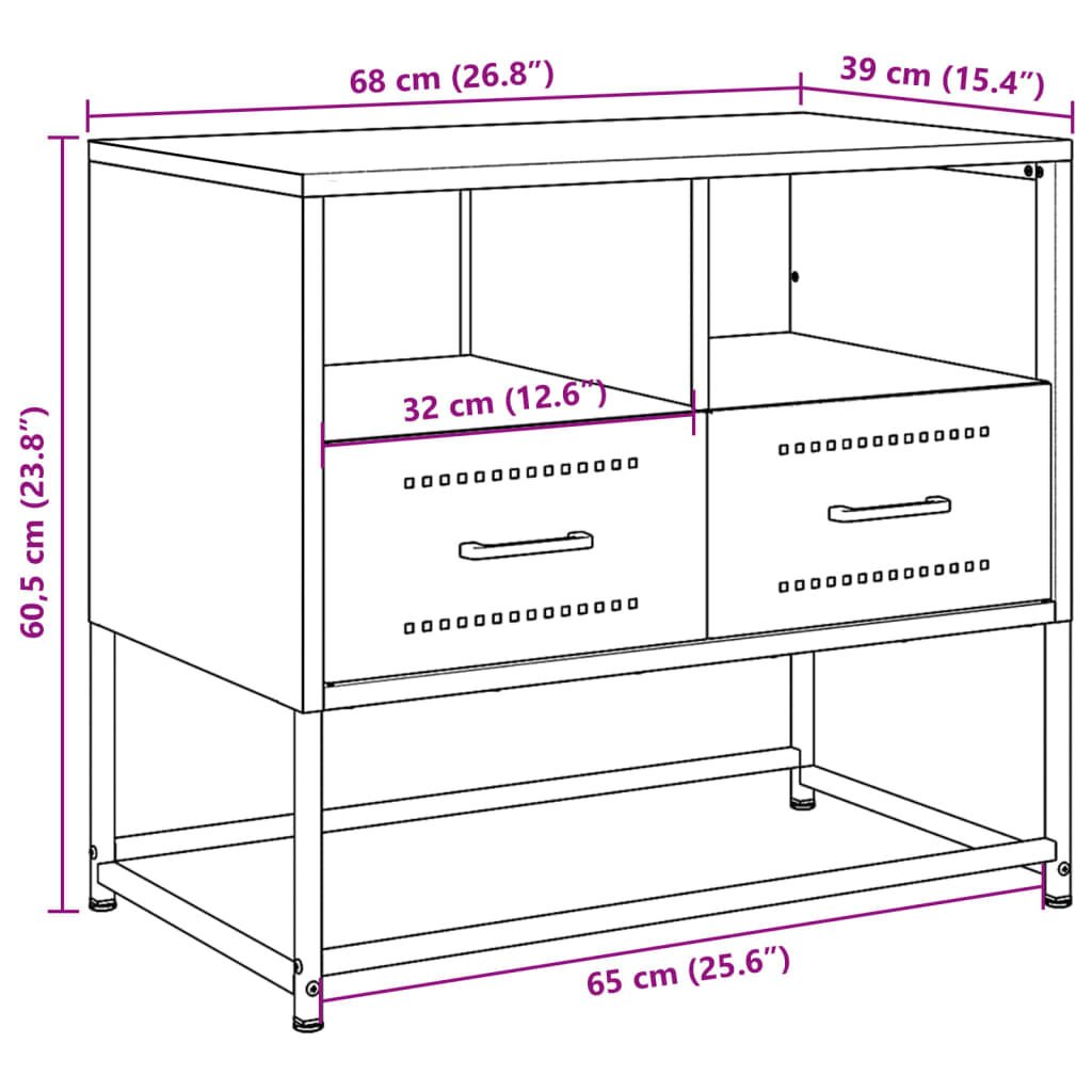 vidaXL TV Cabinet Black 68x39x60.5 cm Steel