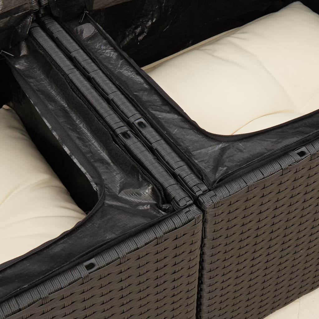 vidaXL Garden Sofa with Cushions 2-Seater Black Poly Rattan