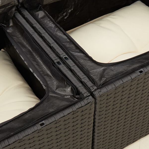 vidaXL Garden Sofa with Cushions 2-Seater Black Poly Rattan
