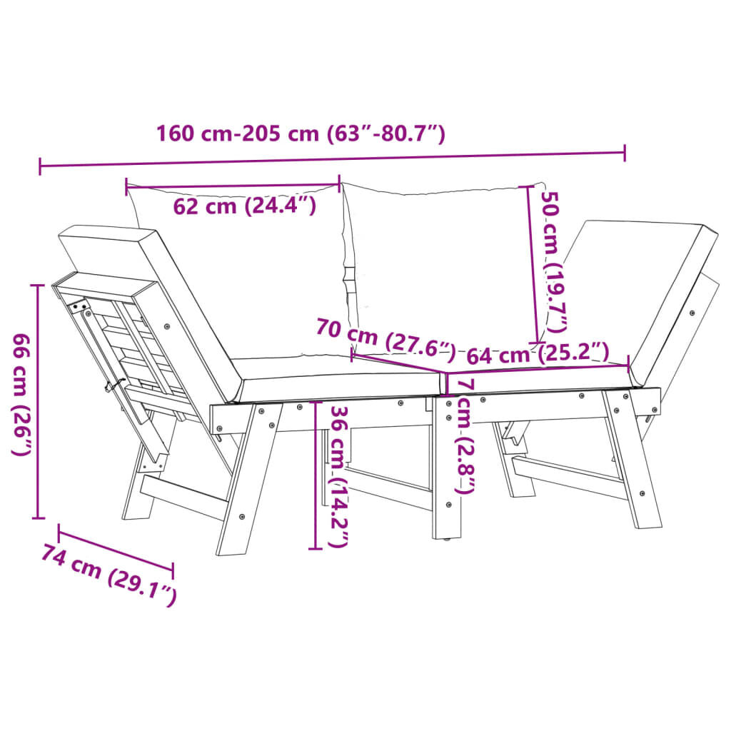 vidaXL Garden Bench with Cushions 2-in-1 Solid Wood Acacia