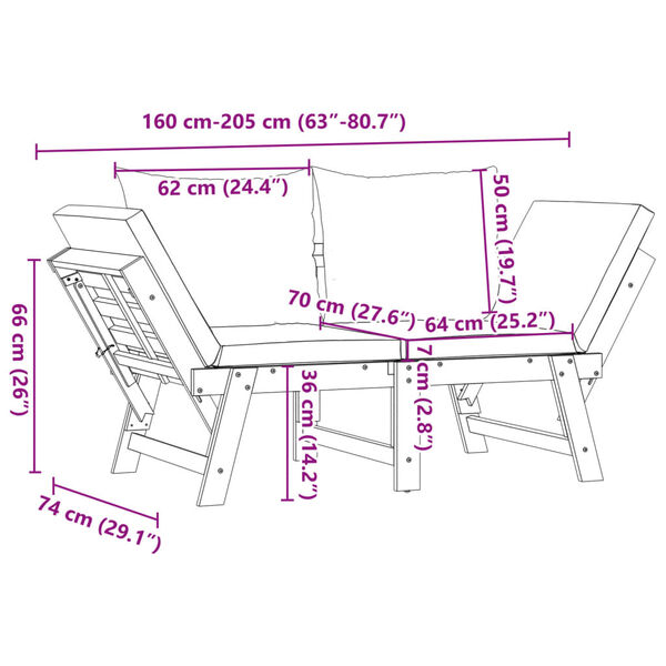 vidaXL Garden Bench with Cushions 2-in-1 Solid Wood Acacia