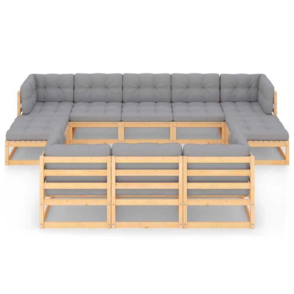 vidaXL 10 Piece Garden Lounge Set with Cushions Solid Pinewood