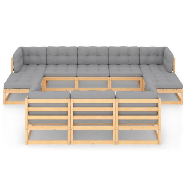 vidaXL 10 Piece Garden Lounge Set with Cushions Solid Pinewood