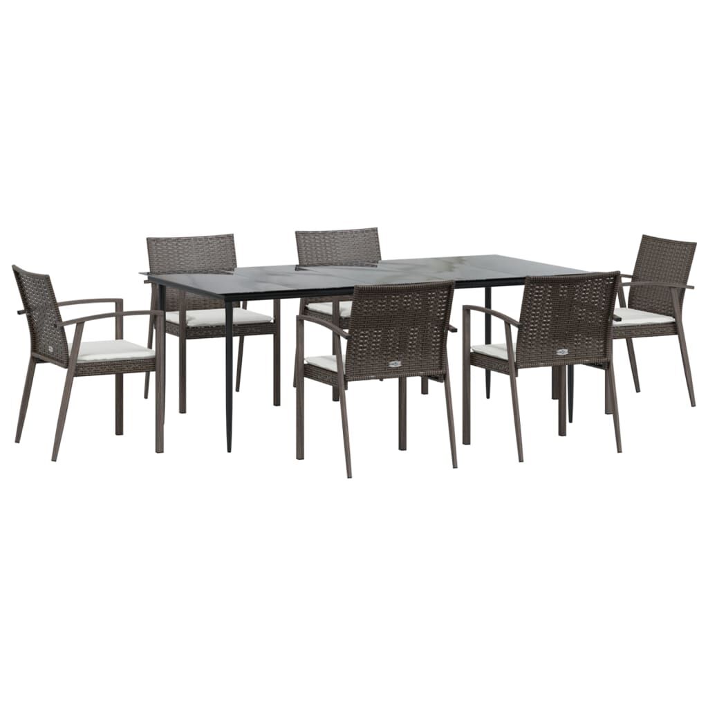 vidaXL 7 Piece Garden Dining Set with Cushions Poly Rattan and Steel