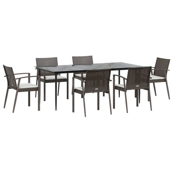 vidaXL 7 Piece Garden Dining Set with Cushions Poly Rattan and Steel