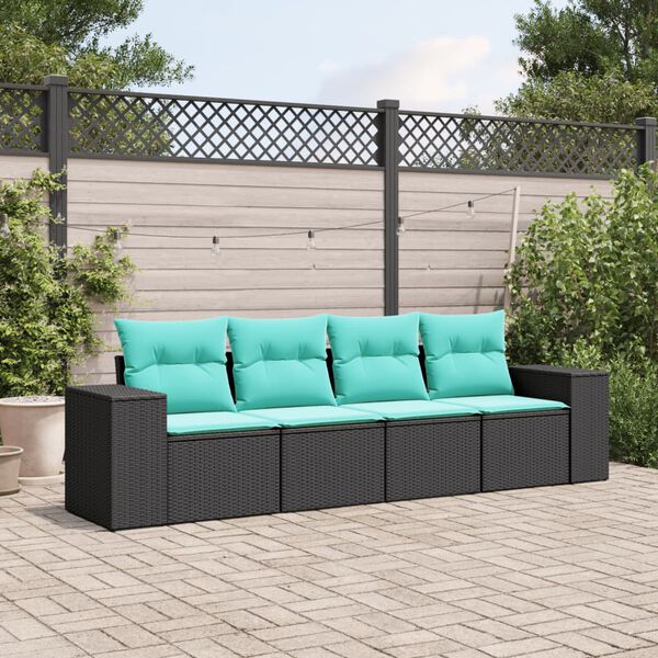 vidaXL 4 Piece Garden Sofa Set with Cushions Black Poly Rattan