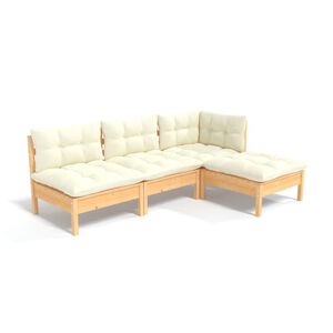 vidaXL 4 Piece Garden Lounge Set with Cream Cushions Pinewood