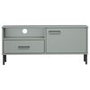 vidaXL TV Cabinet with Metal Legs Grey Solid Wood Pine OSLO