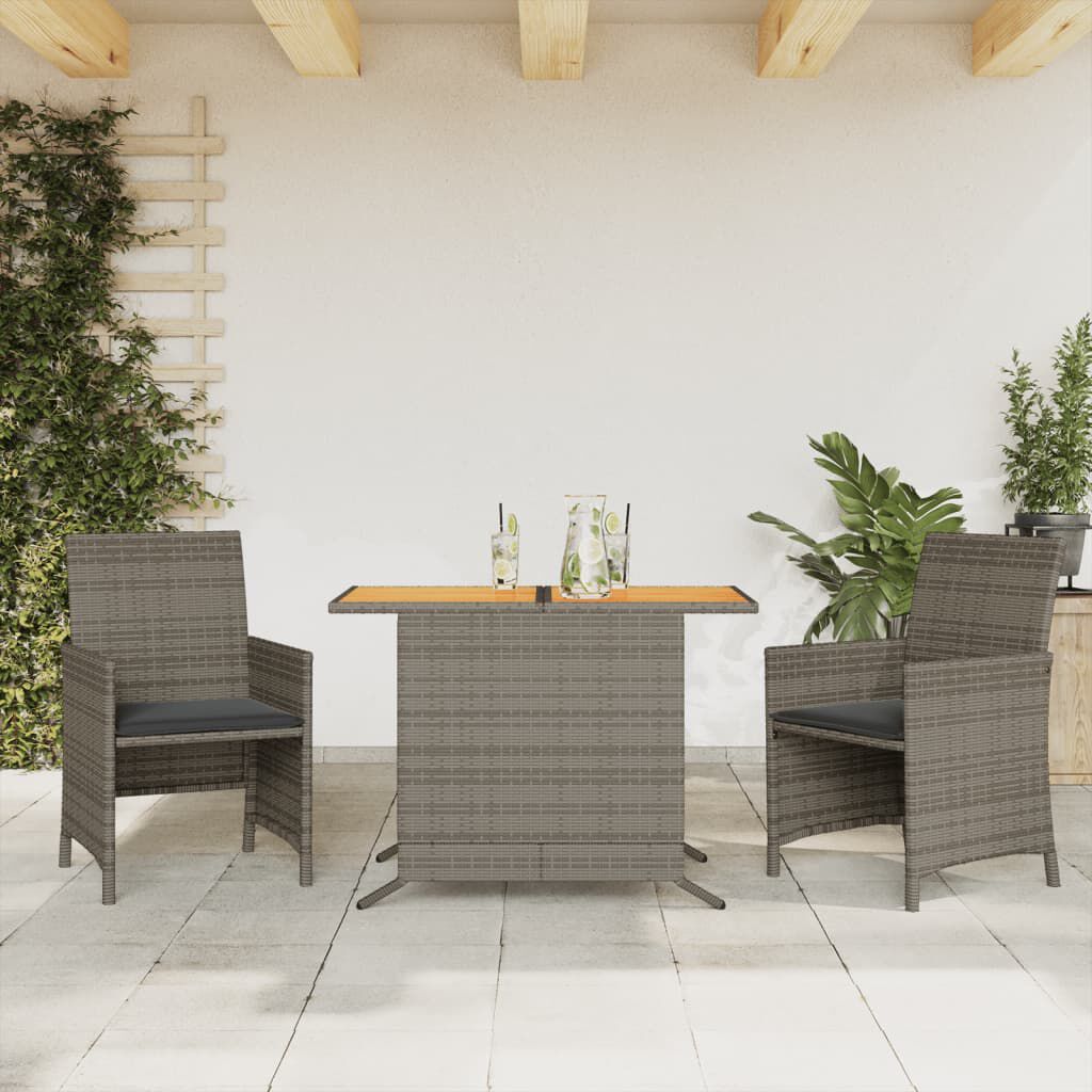 vidaXL 3 Piece Bistro Set with Cushions Grey Poly Rattan