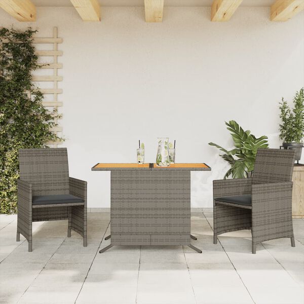 vidaXL 3 Piece Bistro Set with Cushions Grey Poly Rattan