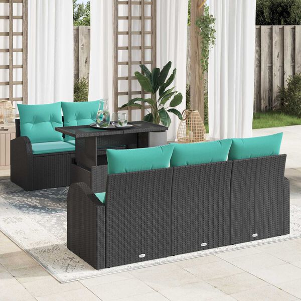 vidaXL 6 Piece Garden Sofa Set with Cushions Black Poly Rattan