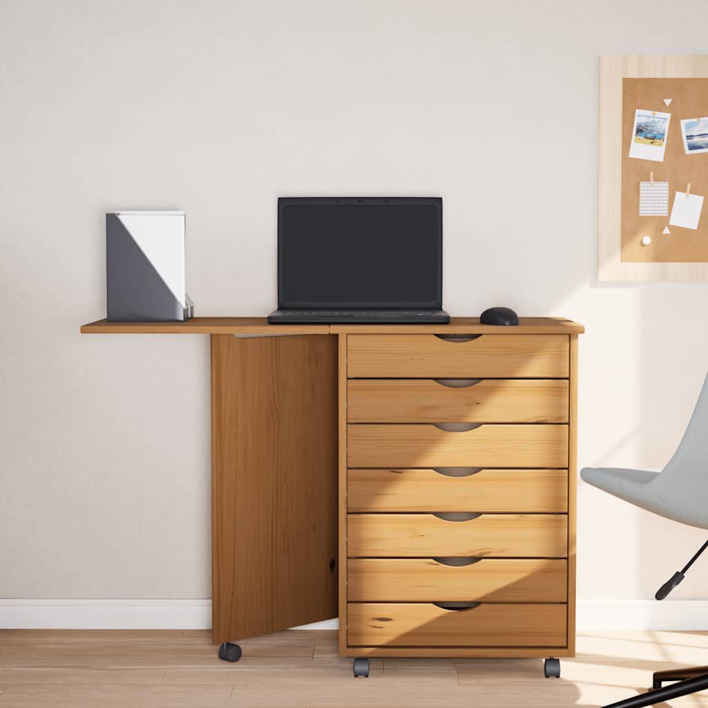 vidaXL Rolling Cabinet with Desk MOSS Honey Brown Solid Wood Pine