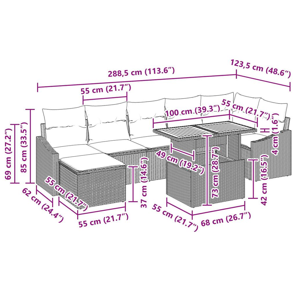 vidaXL 8 Piece Garden Sofa Set with Cushions Black Poly Rattan Acacia