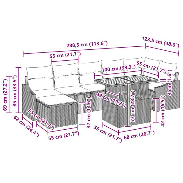 vidaXL 8 Piece Garden Sofa Set with Cushions Black Poly Rattan Acacia