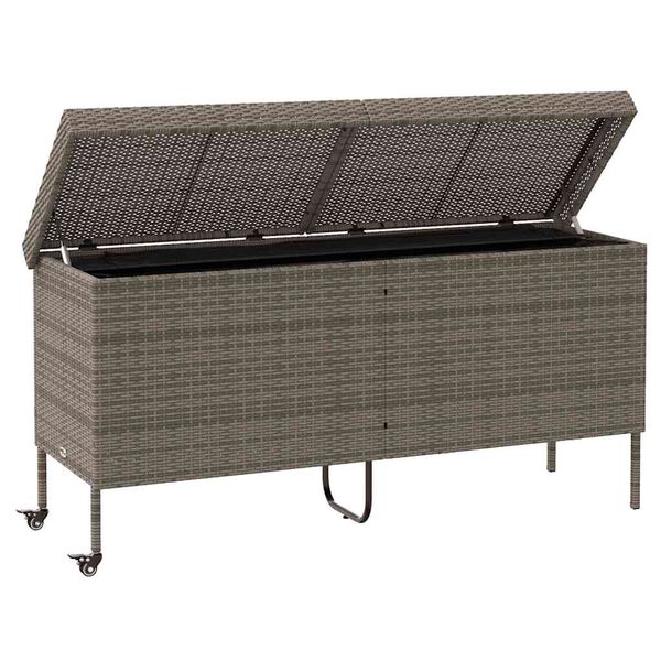 vidaXL Garden Storage Box with Wheels Grey 160x55x75 cm Poly Rattan