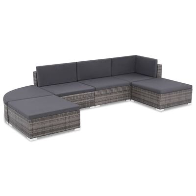 vidaXL 6 Piece Garden Lounge Set with Cushions Poly Rattan Grey