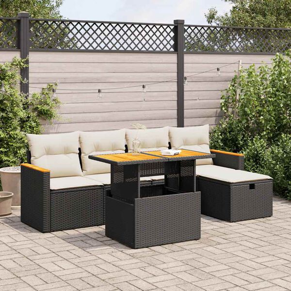 vidaXL 6 Piece Garden Sofa Set with Cushions Black Poly Rattan