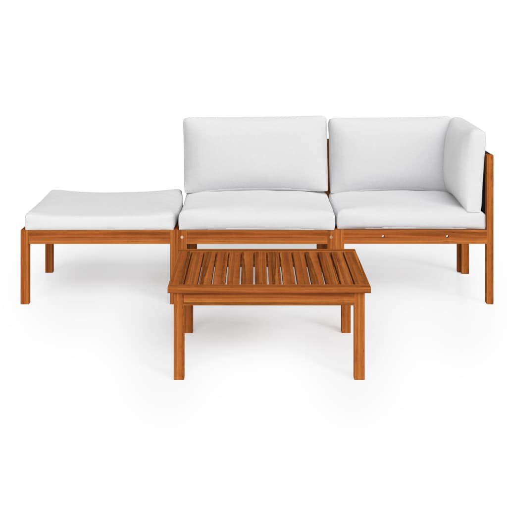 vidaXL 4 Piece Garden Lounge Set with Cushions Cream Solid Acacia Wood