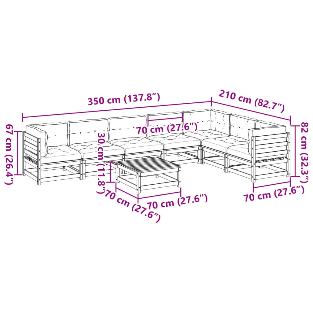 vidaXL 8 Piece Garden Sofa Set with Cushions Solid Wood Pine