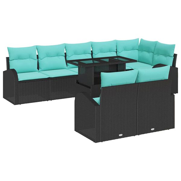 vidaXL Garden Sofa Set with Storage 9 pcs Black Poly rattan