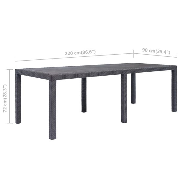 vidaXL Garden Table Brown 220x90x72 cm Plastic Rattan Look