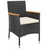 vidaXL 3 Piece Garden Bistro Set with Cushions Black Poly Rattan
