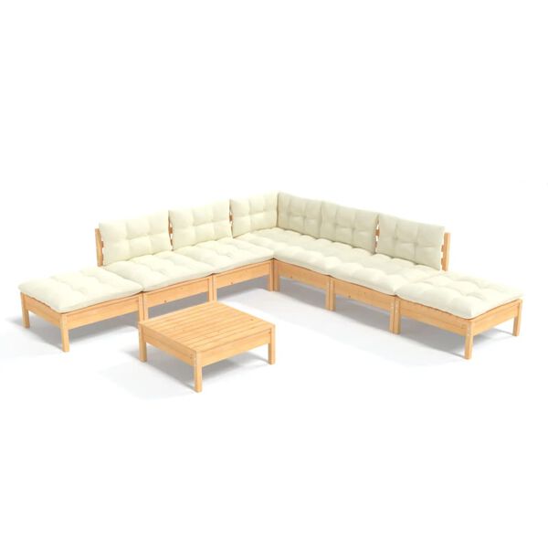vidaXL 8 Piece Garden Lounge Set with Cream Cushions Pinewood