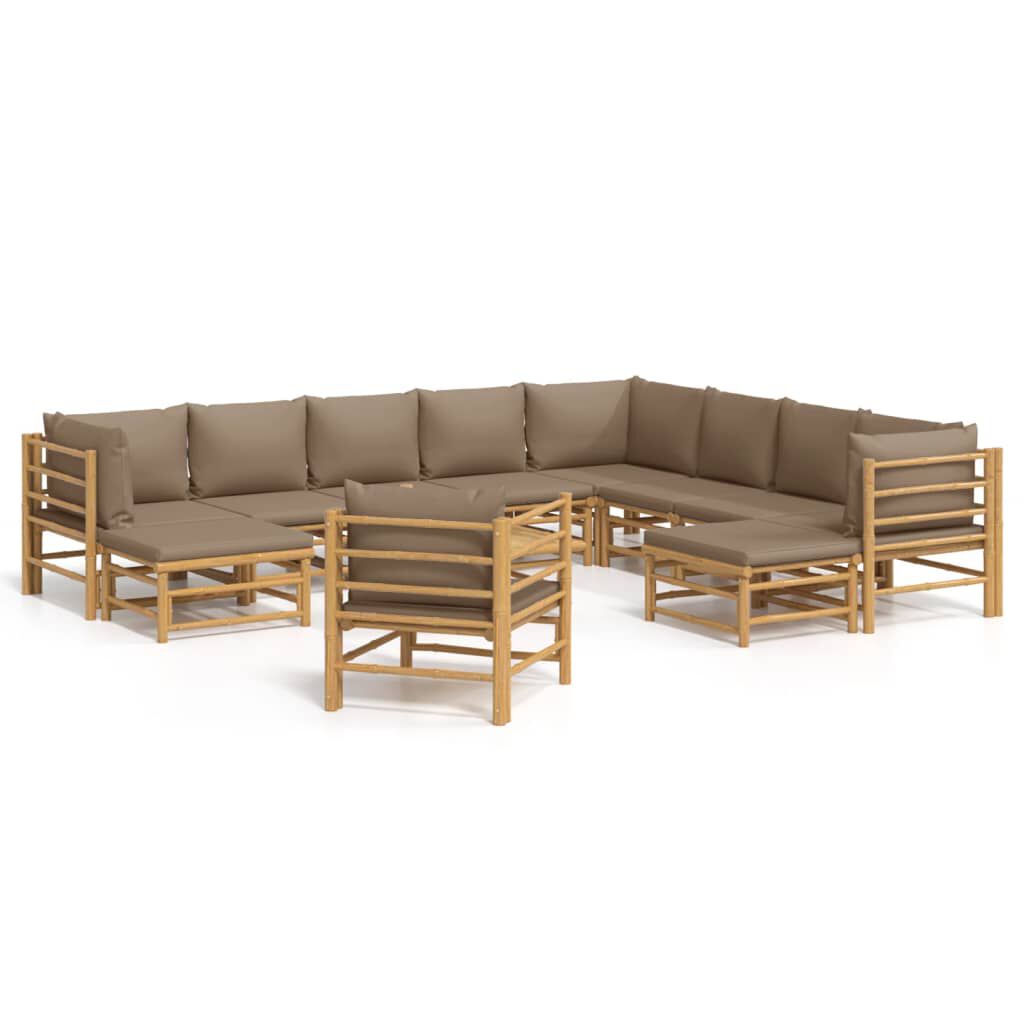 vidaXL 12 Piece Garden Lounge Set with Taupe Cushions Bamboo