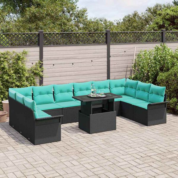 vidaXL Garden Sofa Set with Cushion 11 pcs Black Poly rattan
