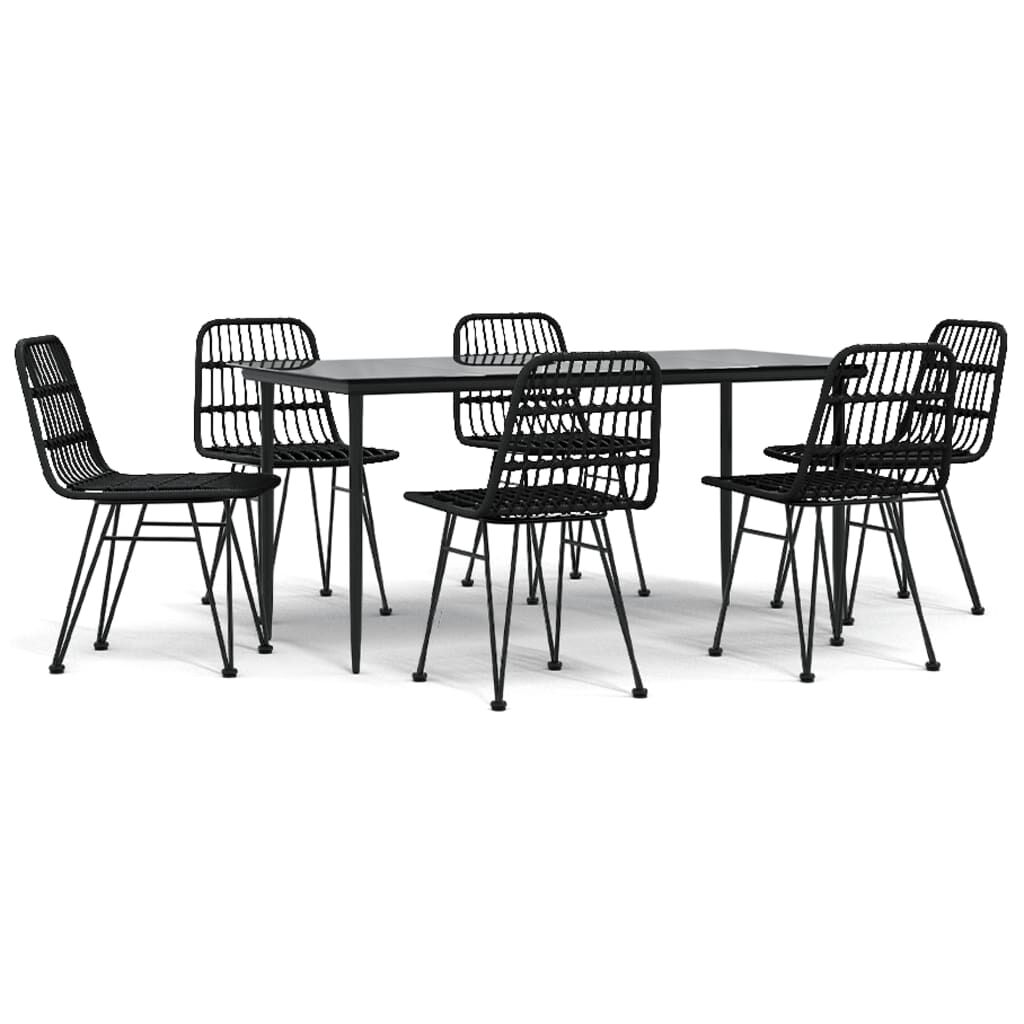 vidaXL 7 Piece Garden Dining Set Black Poly Rattan