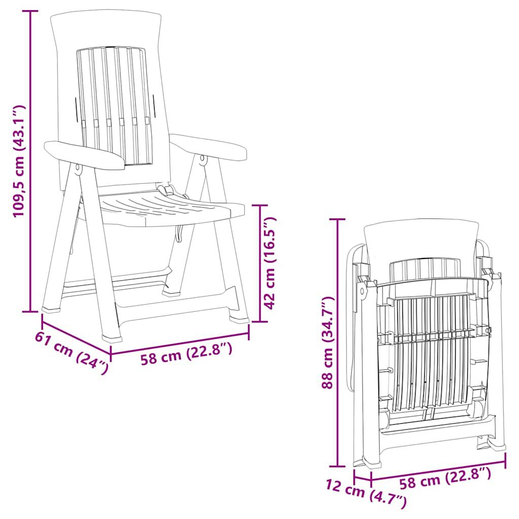 vidaXL Garden Reclining Chairs 2 pcs Anthracite PP