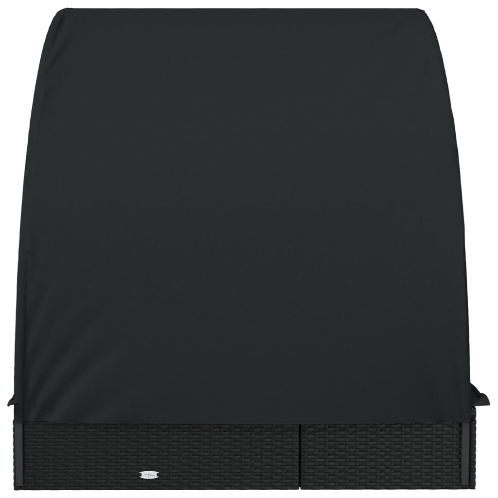 vidaXL 2-Person Sunbed with Round Roof Black 211x112x140 cm Poly Rattan
