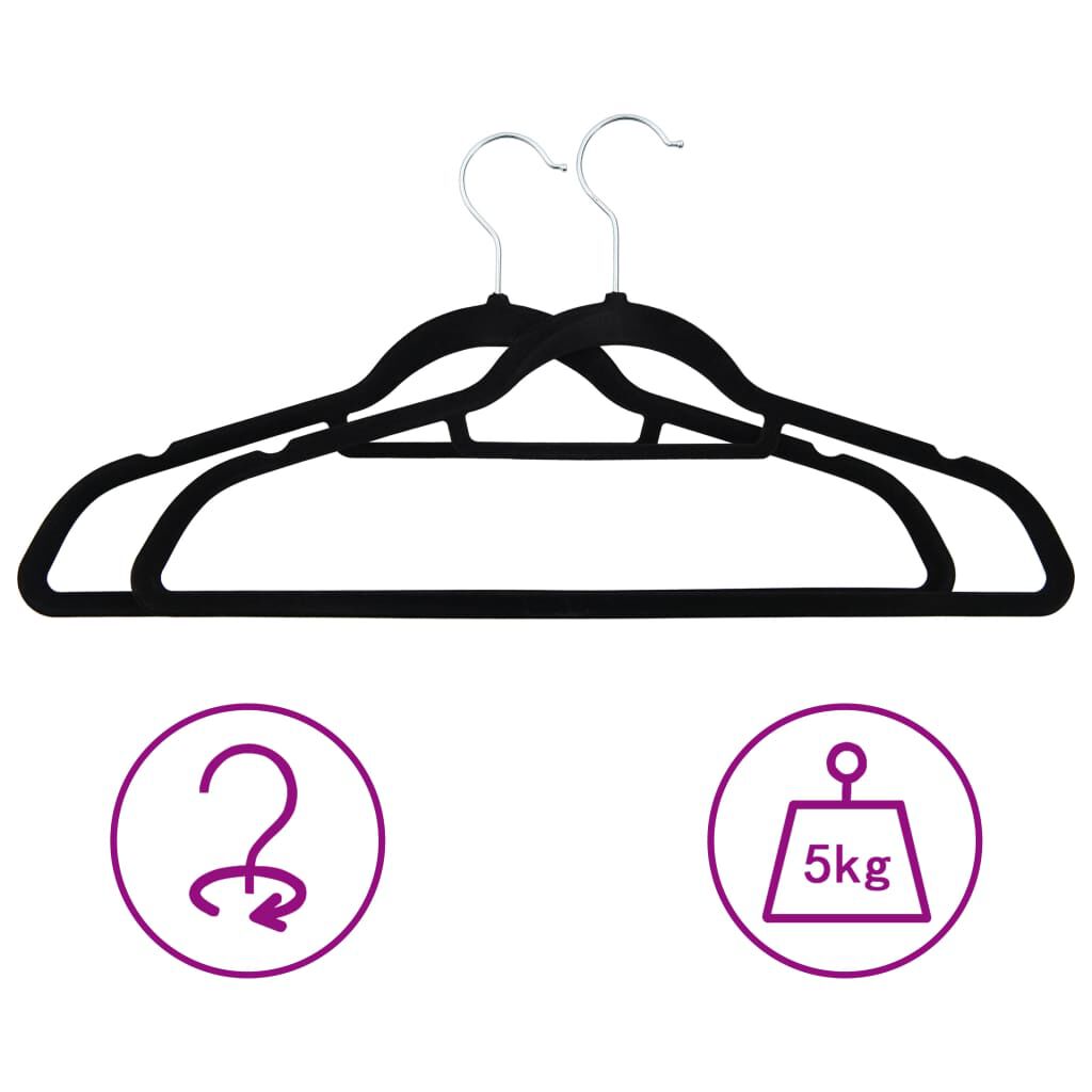 vidaXL 50 pcs Clothes Hanger Set Anti-slip Black Velvet