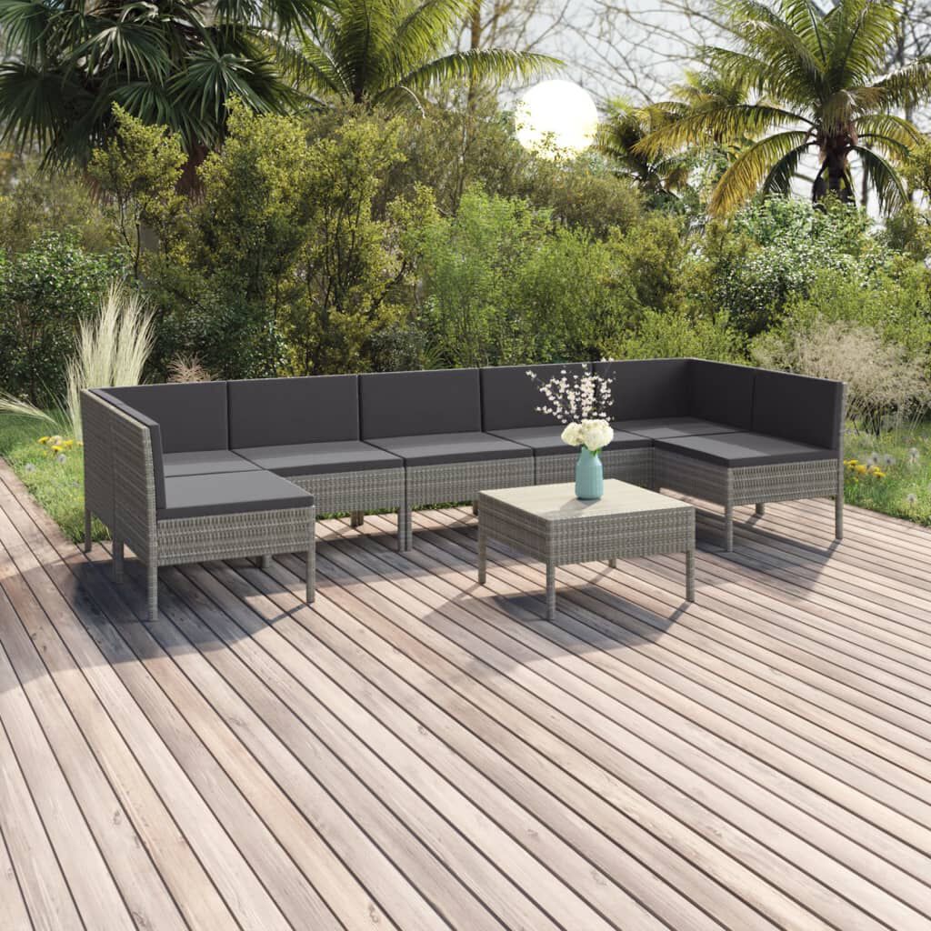 vidaXL 8 Piece Garden Lounge Set with Cushions Poly Rattan Grey