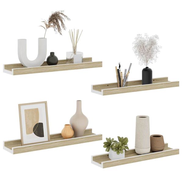 vidaXL Wall Shelves 4 pcs White and Sonoma Oak 40x9x3 cm